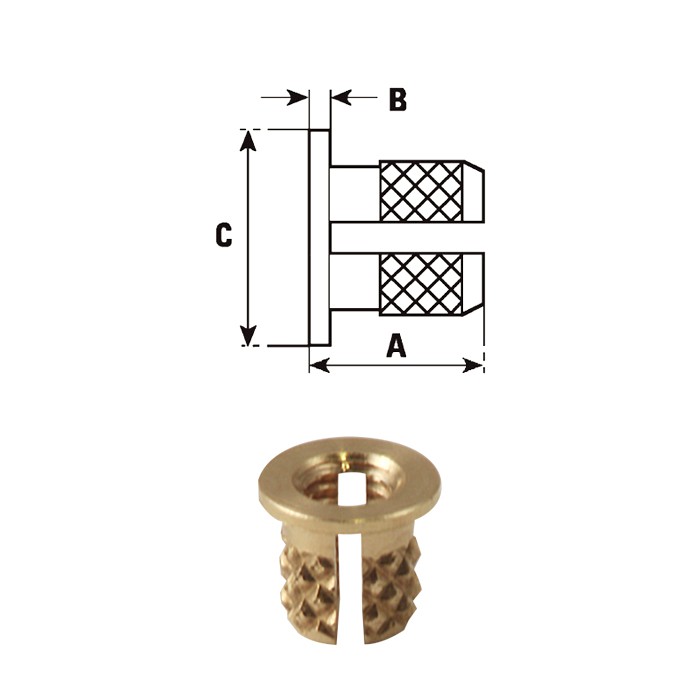 Brass threaded inserts FXHBLB type press-in installation