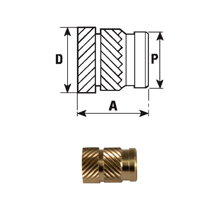 Brass threaded inserts FXSLB type - Heat or ultrasonics installation